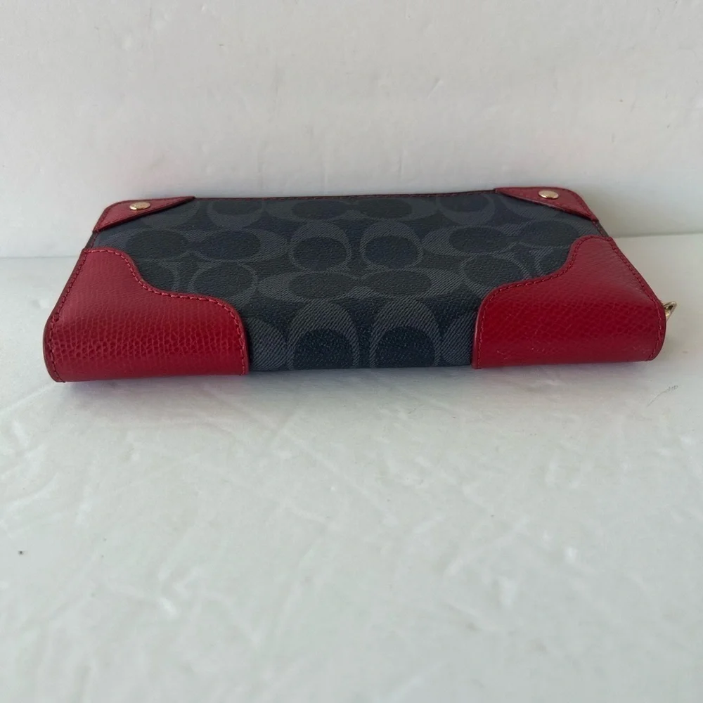 Coach NWOT “Mickie” Zip Wallet In Denim Signature Print Coated Canvas F53780